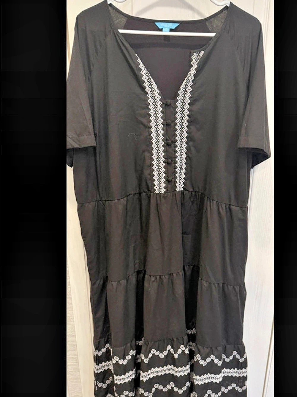 Draper James RSVP Black White Geometric Embroidered Midi Dress XXL